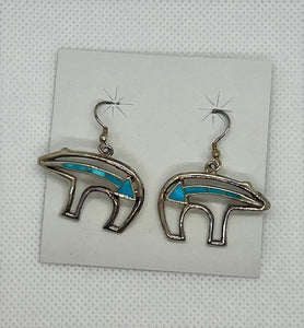 Turquoise and Silver Bear Directional Earrings