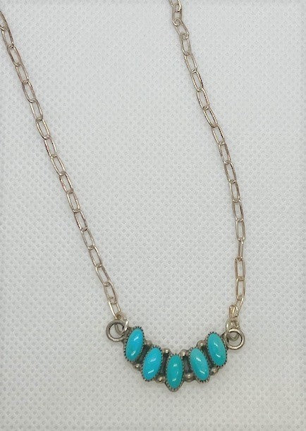 5-Stone Turquoise Chain Link Necklace