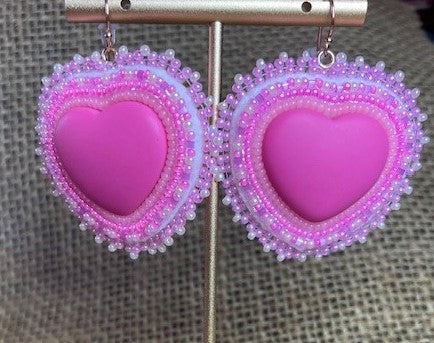 Pink heart beaded earrings