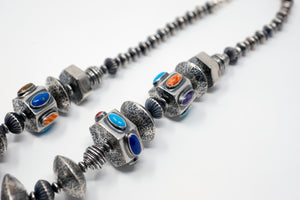 Silver Bead Necklace w/ Assorted Stones