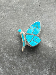 Turquoise Inlay butterfly pin/pendant