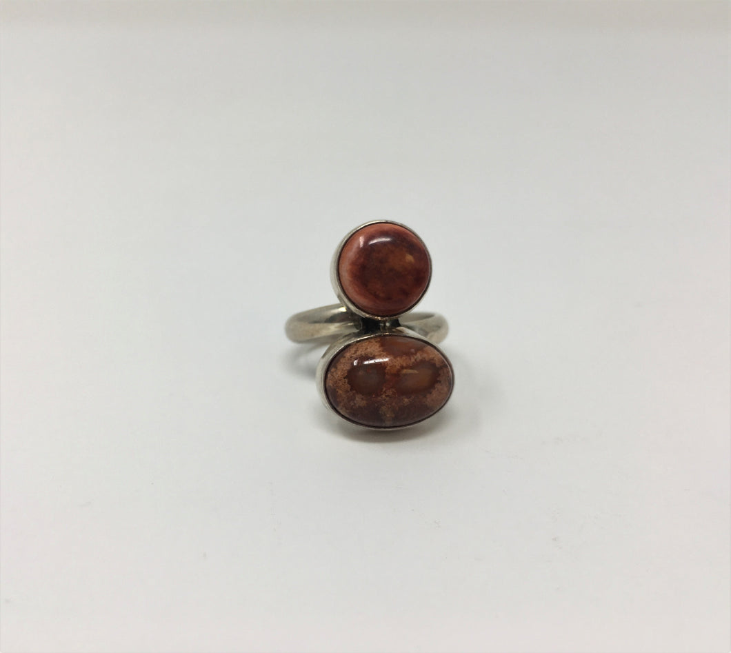 Spiny Oyster Shell and Agate Adjustable ring