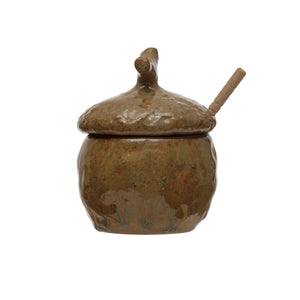 Stoneware Acorn Honey Jar w/dipper